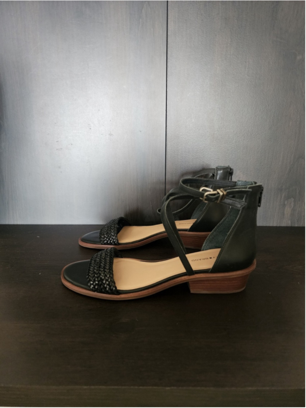 Lucky Brand Skippir LEATHER Gladiator Woven Chunky Block Heel Sandals 10 M BLACK - Picture 8 of 14